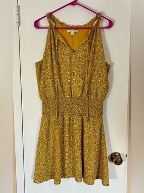 Miami Mustard Yellow Floral Sleeveless Smocked Waist Sundress Women’s Large